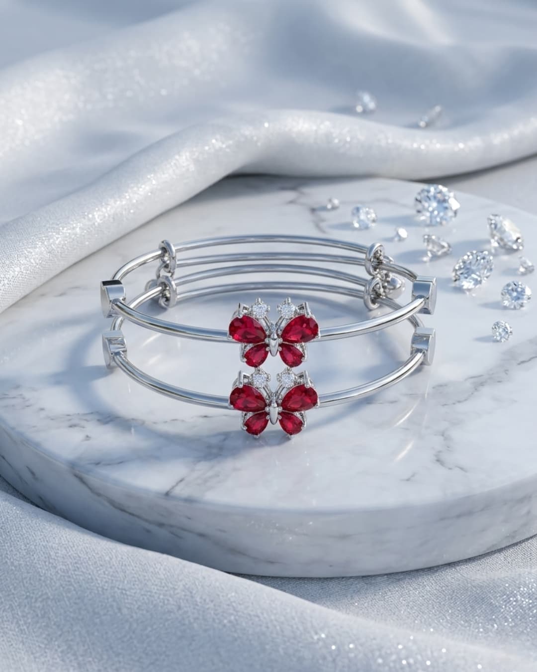 ButterFly Red Stone Bracelet in silver