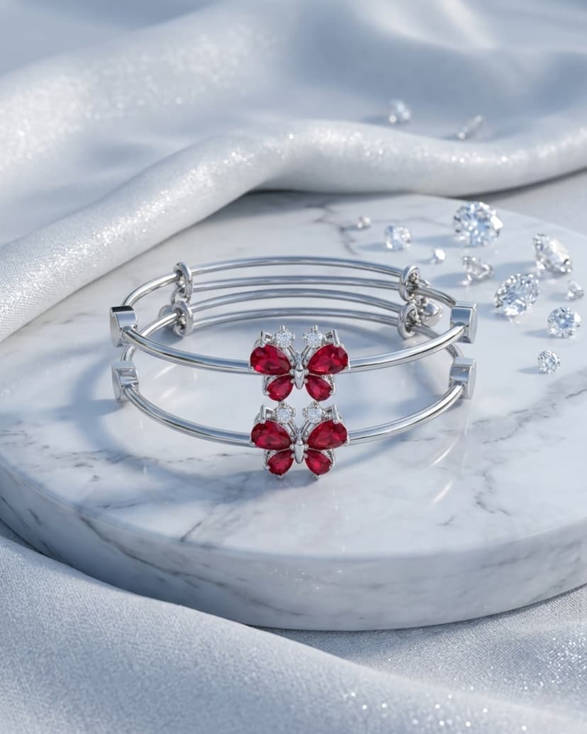 ButterFly Red Stone Bracelet in silver